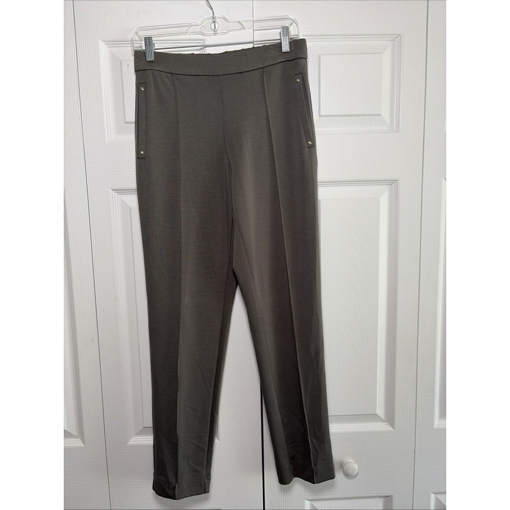 Elie Tahari Pull‎ On Straight Leg Pants Womens Size S Gray Olive Stretch Ponte
